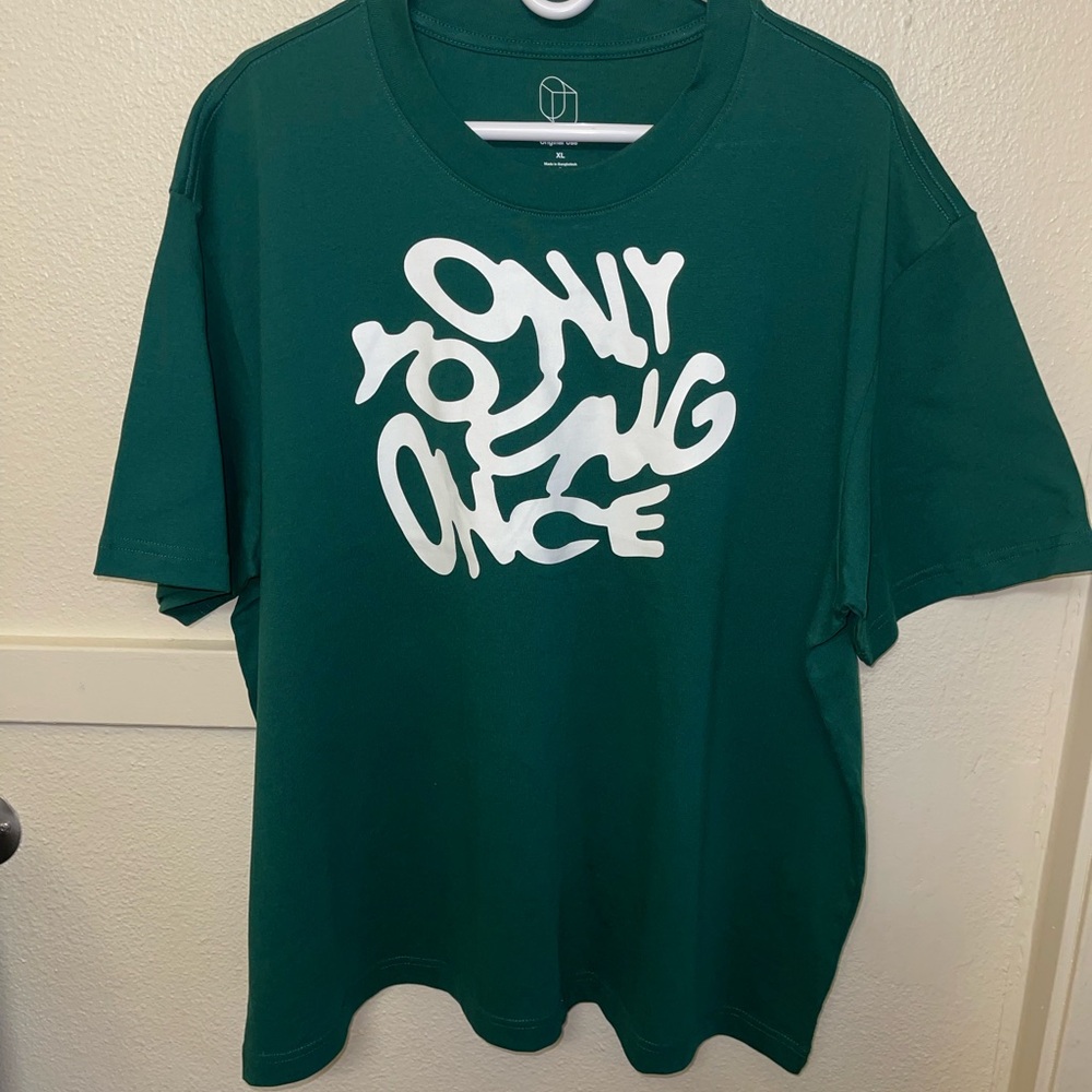 Green Graphic T-Shirt with White Print